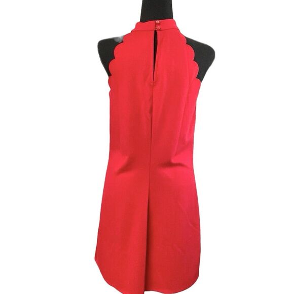 I.N. San Francisco Red Mini Dress High Neck Sleeveless Scalloped Edges Women’s L - Picture 6 of 13